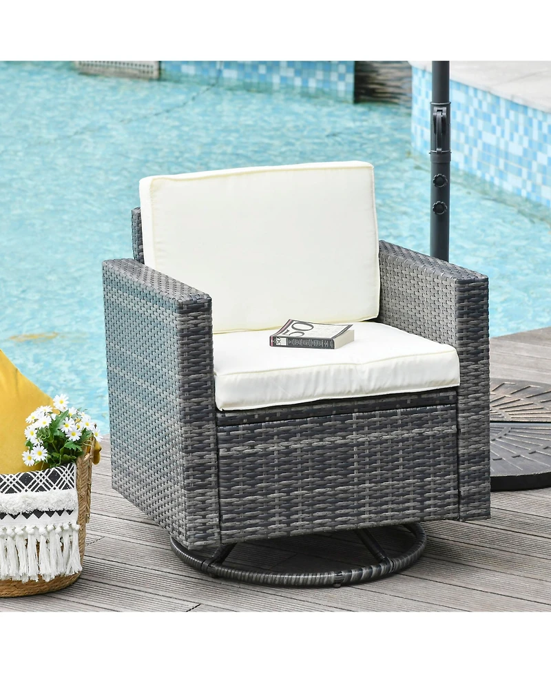 Outsunny Rattan Wicker Swivel Rocking Chair with Armrest, Soft Thick Cushions, Outdoor Club Chair with Strong Steel Frame for Patio, Lawn, Garden
