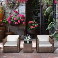 Outsunny Wicker Bistro Patio Set, 2 Porch Chairs & Glass Table