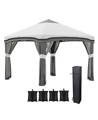 Outsunny 10' x 10' Pop Up Canopy Foldable Party Tent with Nettings,