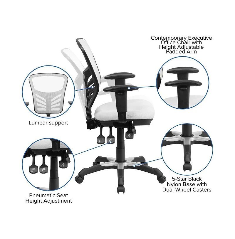 Mid-Back Mesh Triple Paddle Swivel Ergonomic Office Chair With Adjustable Arms