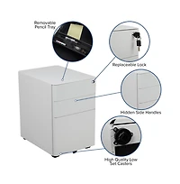 Emma+Oliver Modern 3-Drawer Mobile Locking Filing Cabinet Storage Organizer