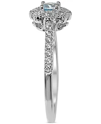 Aquamarine (1/5 ct. t.w.) & White Topaz (1/4 ct. t.w.) Flower Ring in Sterling Silver