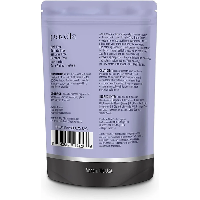 Pavelle Sitz Bath Salts, Dead Sea Salt Bath Soak, Lavender Bliss