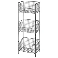 mDesign Vertical Standing Kitchen Pantry Food Shelving with 3 Baskets