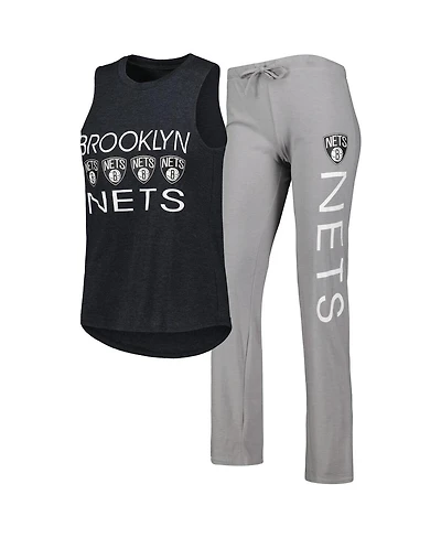 Women's Concepts Sport Gray, Black Brooklyn Nets Team Tank Top and Pants Sleep Set