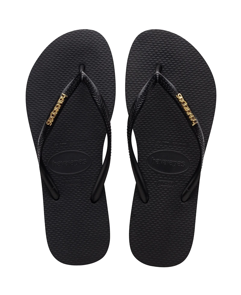 Havaianas Women's Slim Logo Metallic Slip On Sandals