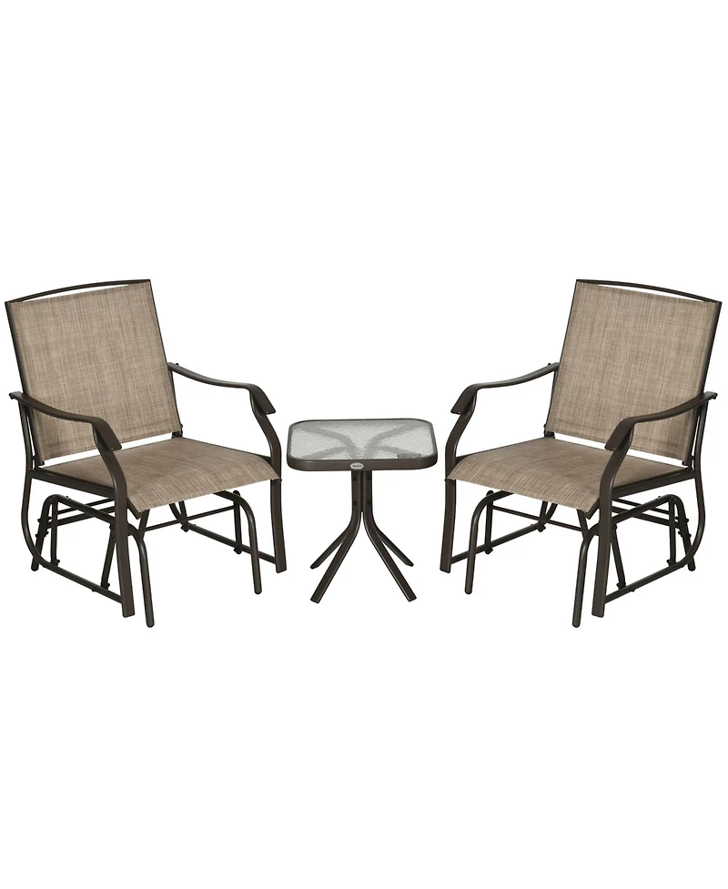 Outsunny 3 Piece Bistro Set with Outdoor Gliders, Glass Top Table
