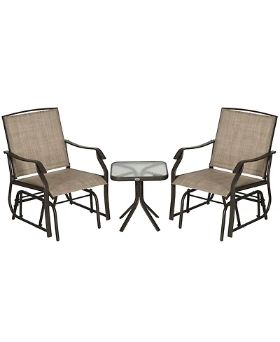 Outsunny 3 Piece Bistro Set with Outdoor Gliders, Glass Top Table