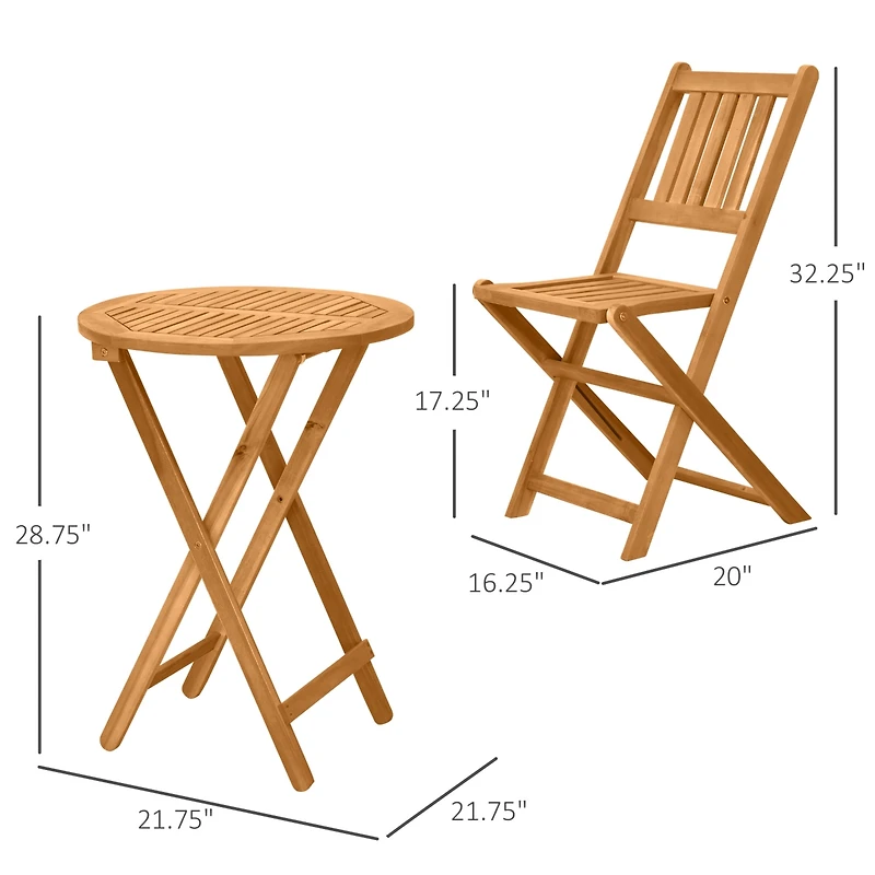Outsunny 3 Piece Folding Acacia Wood Patio Bistro Set Table and Chairs