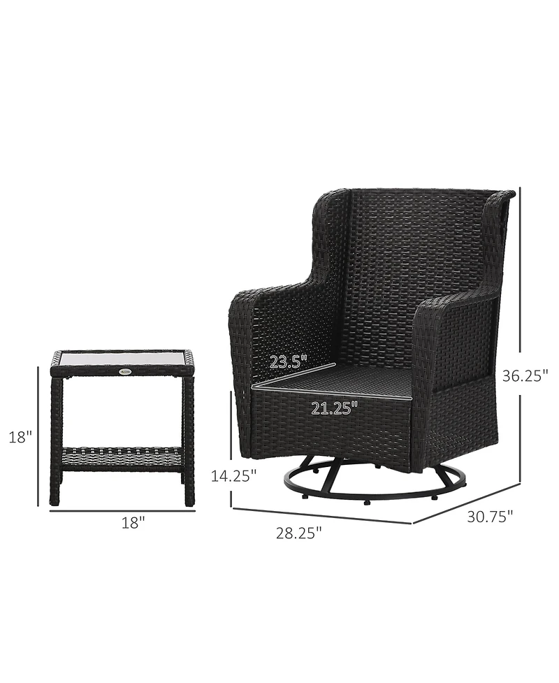 Outsunny Patio Bistro Set, Rocking & 360° Rotation, Porch Furniture,