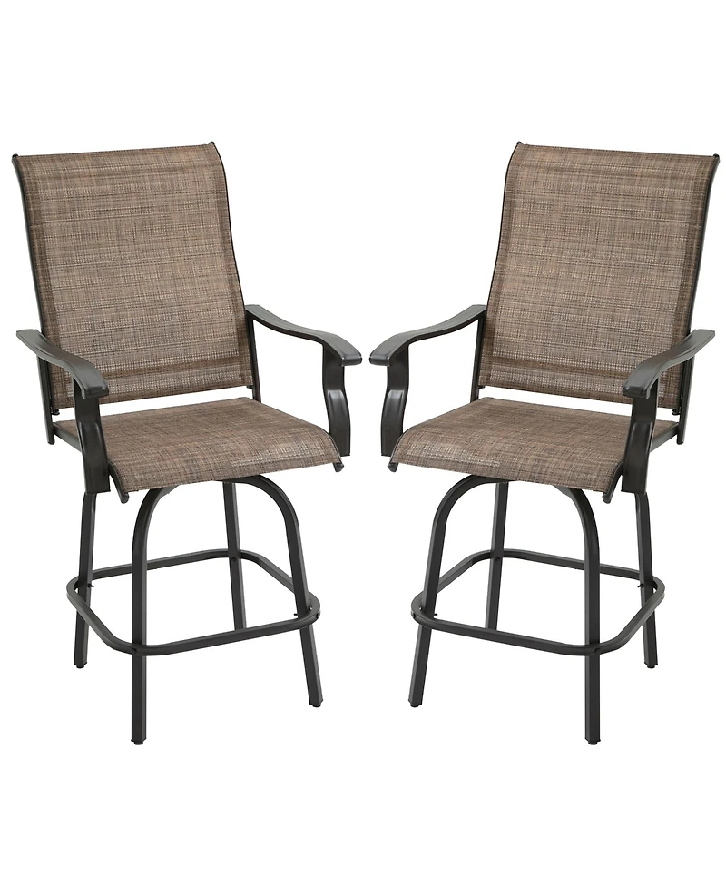 Outsunny Set of 2 Outdoor Swivel Bar Stools for Backyard Balcony Poolside