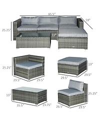 Outsunny 5pc Outdoor Wicker Furniture Set, Table, 3 Seats, Light