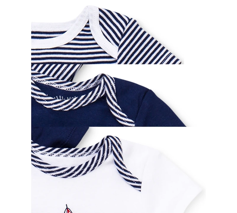 Little Me Baby Boys Sailboat Short Sleeved Bodysuits, Pack of 3