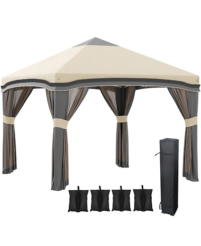 Outsunny 10' x 10' Pop Up Canopy Foldable Party Tent with Nettings