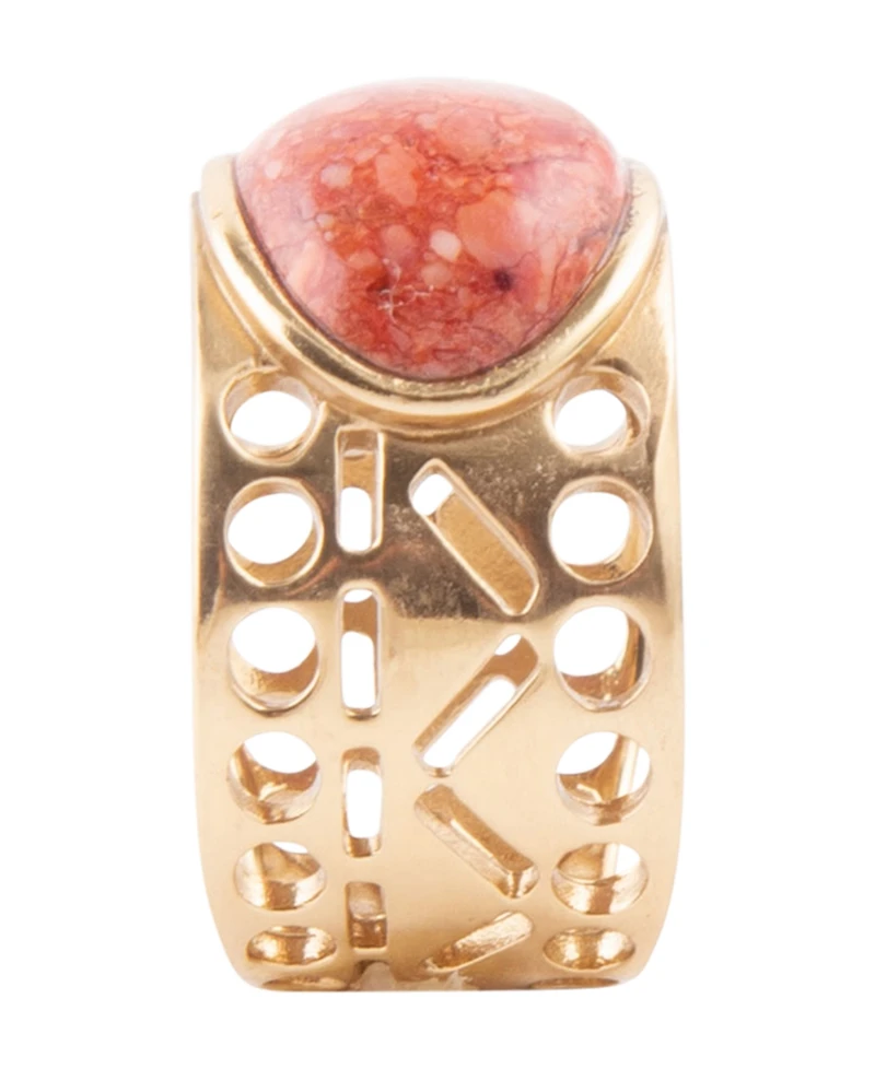 Barse Pharaoh Genuine Sponge Coral Orange Egyption Oval Band Ring