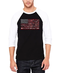La Pop Art Men's Raglan Baseball Word Fireworks American Flag T-shirt
