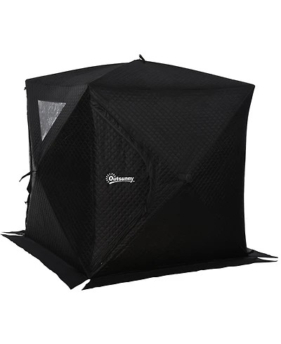 Outsunny 2 Person Ice Fishing Shelter with Padded Walls, Thermal Waterproof Portable Pop Up Ice Tent with 2 Doors, Black