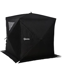 Outsunny 2 Person Ice Fishing Shelter with Padded Walls, Thermal Waterproof Portable Pop Up Ice Tent with 2 Doors, Black