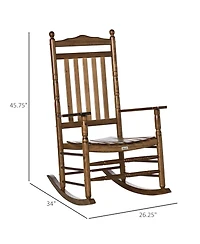 Outsunny Traditional Wooden High-Back Rocking Chair for Porch, Indoor/Outdoor, Brown