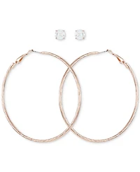 Guess Gold-Tone 2-Pc. Set Cubic Zirconia Stud & Hoop Earrings