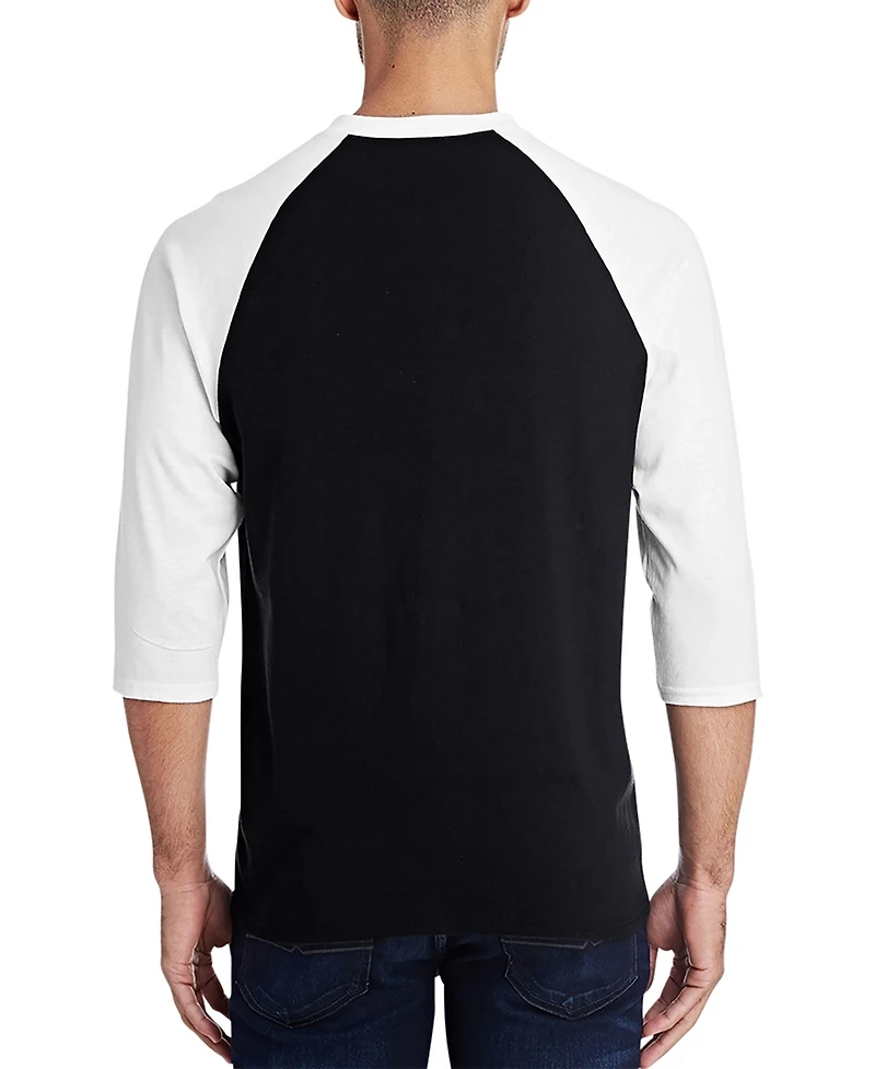 La Pop Art Men's Raglan Baseball Word Fireworks American Flag T-shirt