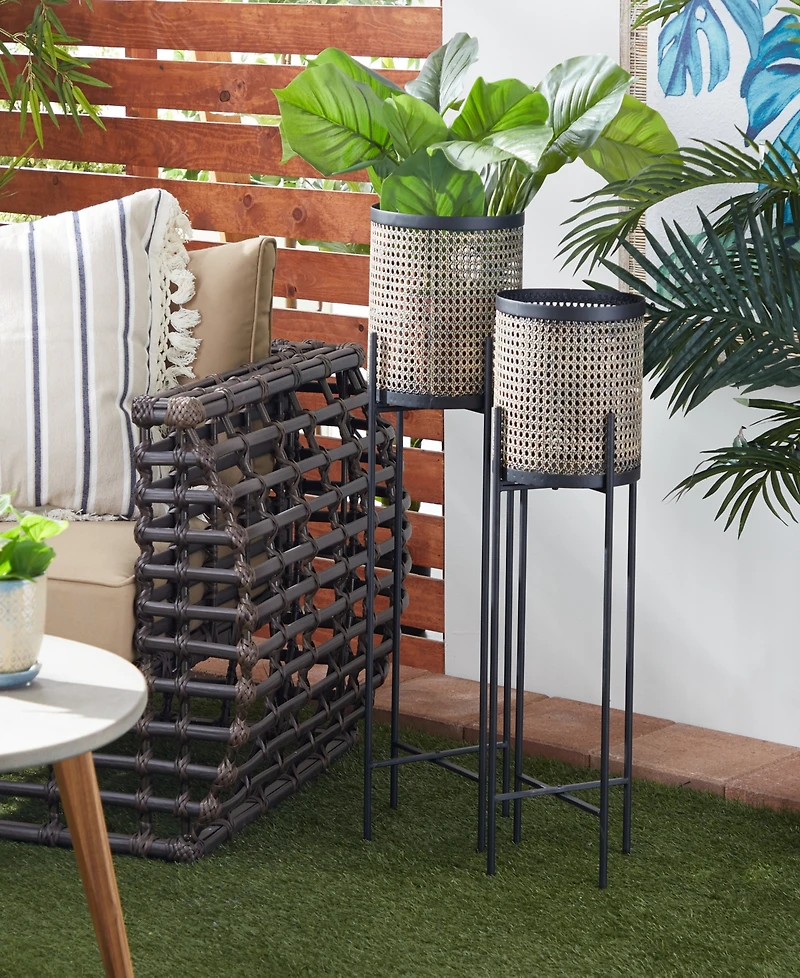 Gold-Tone Metal Indoor Outdoor Planter with Removable Stand Set of 2