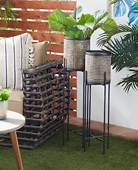 Gold-Tone Metal Indoor Outdoor Planter with Removable Stand Set of 2