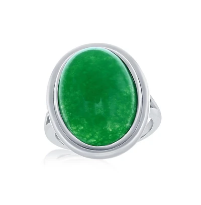 Sterling Silver, 13x18mm Oval Jade Ring