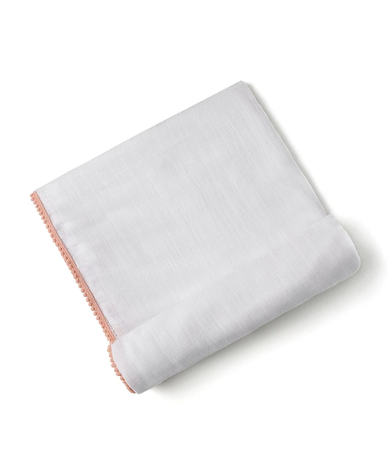 Malabar Baby Silky Soft Luxe Pom Pom Swaddle, Peach
