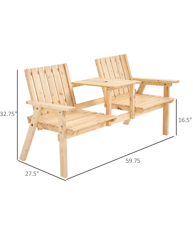 Outsunny Outdoor Patio Tete a Tete Loveseat Garden Bench Chair Wooden Natural