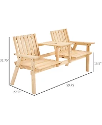 Outsunny Outdoor Patio Tete a Tete Loveseat Garden Bench Chair Wooden Natural