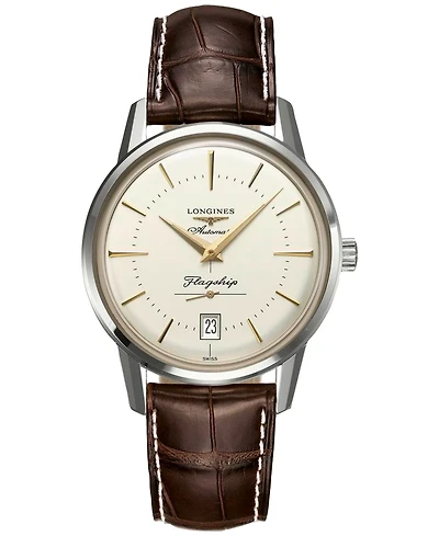 Longines Unisex Swiss Automatic Flagship Heritage Brown Leather Strap Watch 39mm