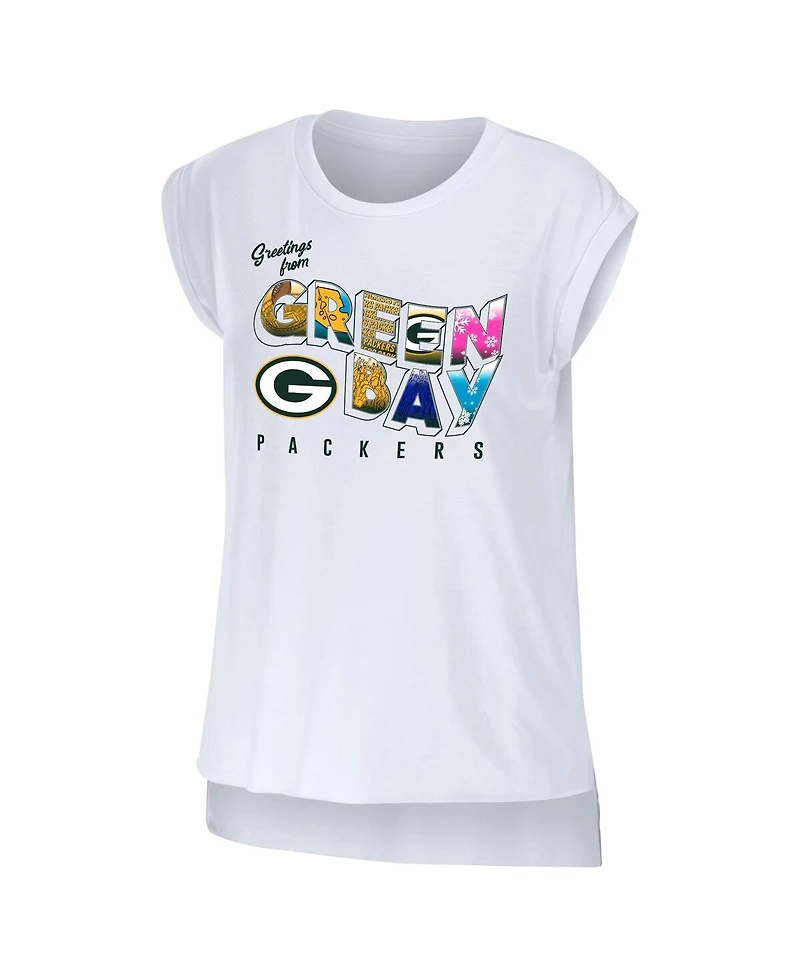 Women's Wear by Erin Andrews White Green Bay Packers Greetings From Muscle T-shirt