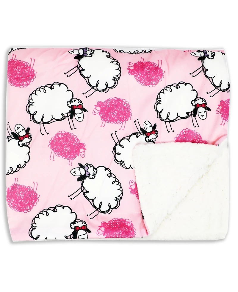 Baby Mode Baby Girls Minky Blanket, Bibs and Socks, 5 Piece Set