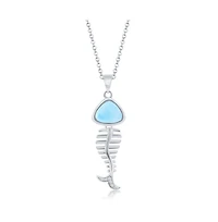 Sterling Silver Larimar and Cz Fish Skeleton Necklace