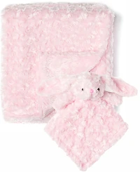 Tendertyme Baby Girls Curly Plush Blanket With Nunu, 2 Piece Set