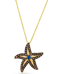 Le Vian Chocolatier Blueberry Sapphire (1/10 ct. t.w.) & Chocolate Diamond (1/2 ct. t.w.) Starfish Pendant Necklace in 14k Gold, 18" + 2" extender