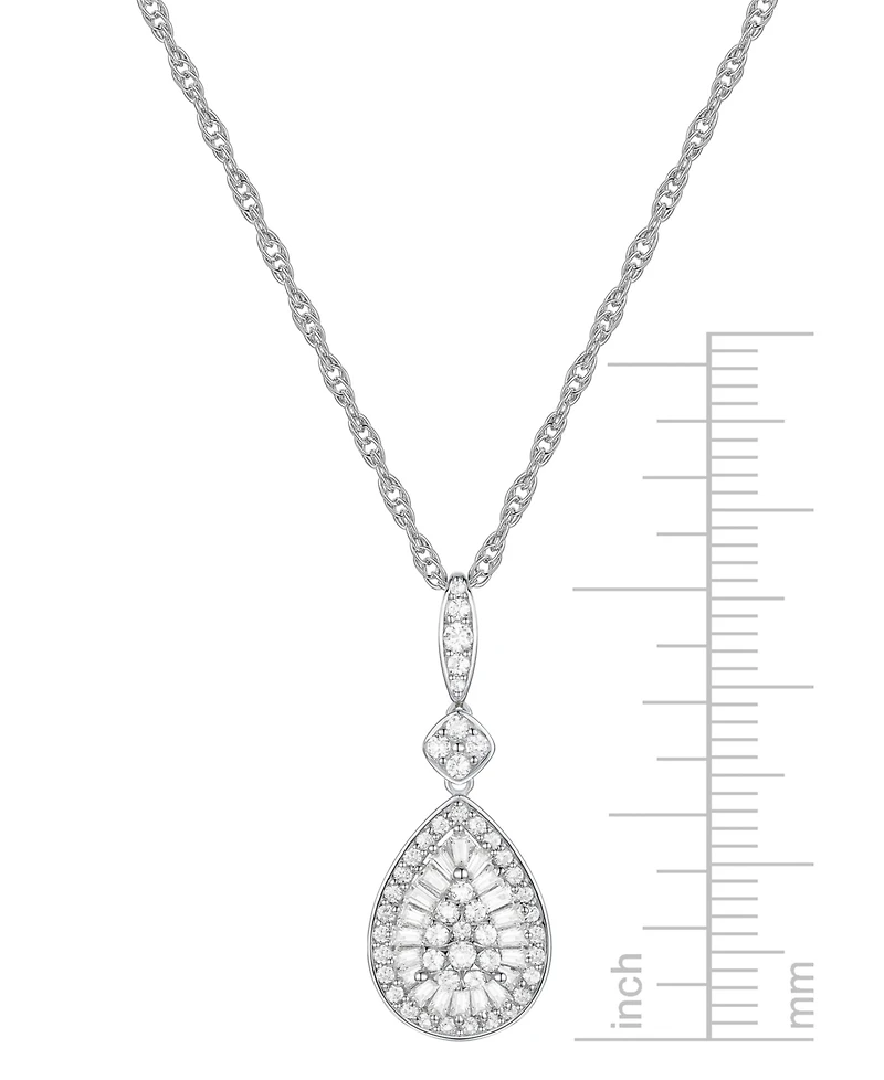 Diamond Round & Baguette Teardrop Cluster 18" Pendant Necklace (1/2 ct. t.w.)