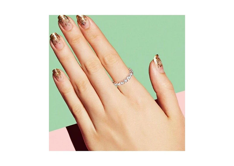 Sterling Silver with Rose Gold Plated Clear Cubic Zirconia Band Ring