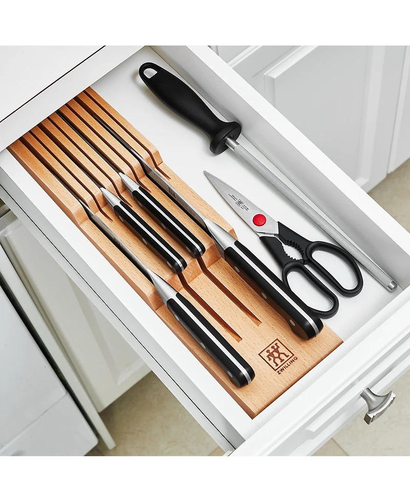 Zwilling Pro 7pc Block Set w/ Beechwood In-Drawer Knife Tray
