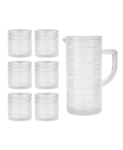 Fortessa Jupiter Beaded Glass Pitcher with 6 Double Old Fashioned Glasses, Set of 7