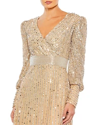 Mac Duggal Women's Sequined Wrap Over Bishop Sleeve Gown