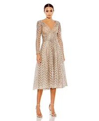 Women's Embellished Long Sleeve Wrap Over Dress