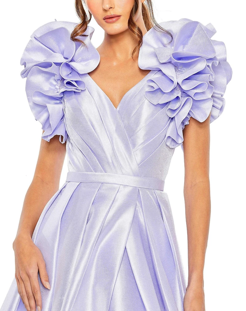 Mac Duggal Women's Flutter Sleeve V Neck Front Slit Ball Gown