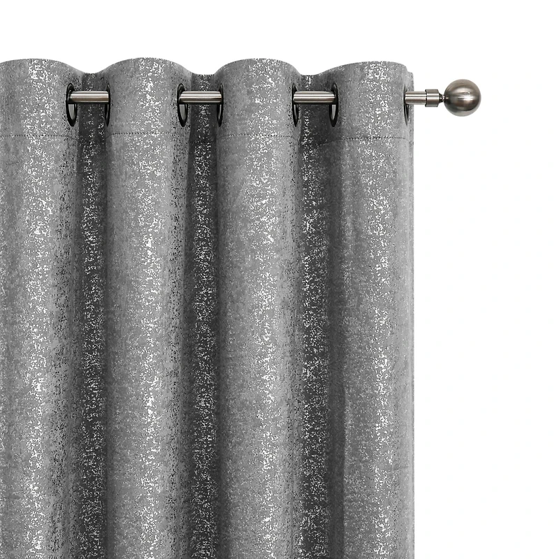 GoodGram Montauk Accents 2 Piece Grommet Top Sparkly Metallic Light Filtering Window Curtains - 95 in. Long Gray