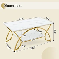 Coffee Table Modern Marble 2-Tier Coffee Table Gold Rectangle