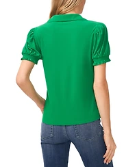 CeCe Women's Collared Split Neck Short Sleeve Knit Top
