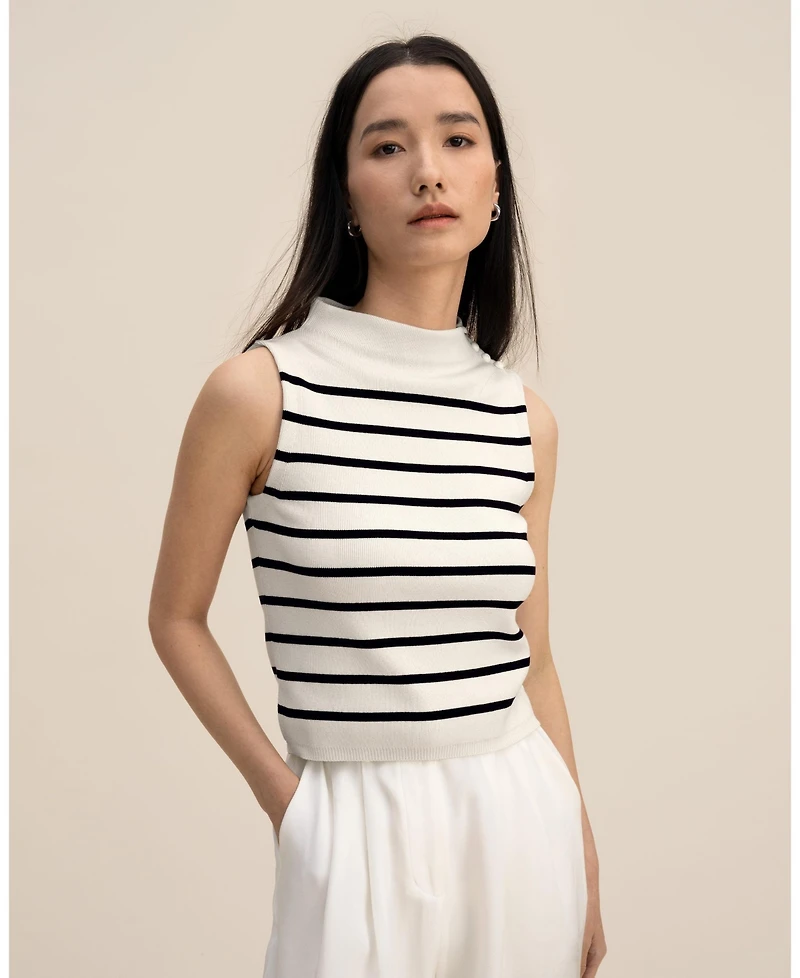 Cropped Spun Silk Strip Sweater Top for Women