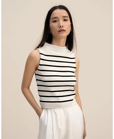 Cropped Spun Silk Strip Sweater Top for Women