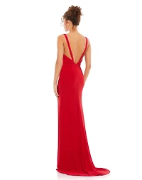 Mac Duggal Women's Ieena Plunge Neck High Slit Gown